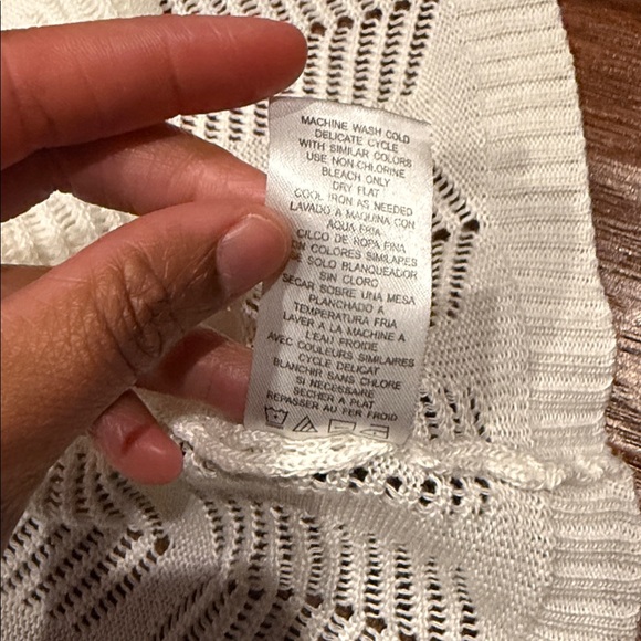 Large Nina Leonard Cream Colored Short Sleeve Cardigan - Picture 6 of 8